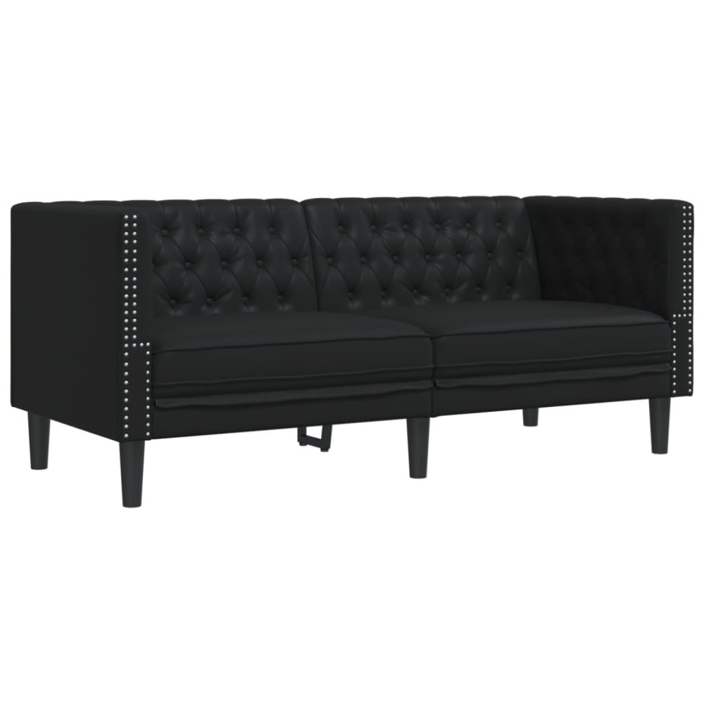 vidaXL Καναπές Διθέσιος Chesterfield Μαύρος από Συνθετικό Δέρμα