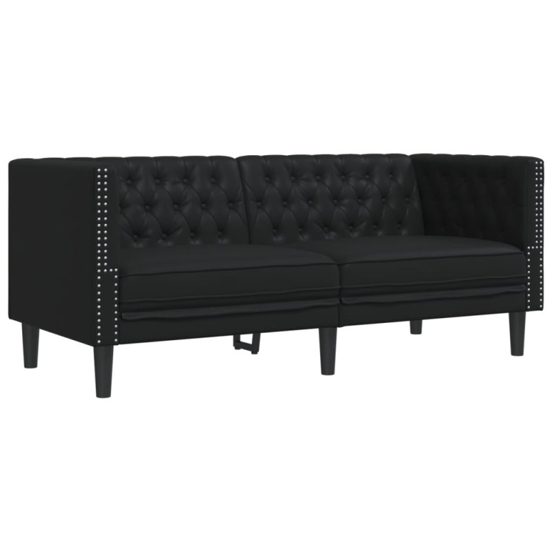 vidaXL Καναπές Διθέσιος Chesterfield Μαύρος από Συνθετικό Δέρμα