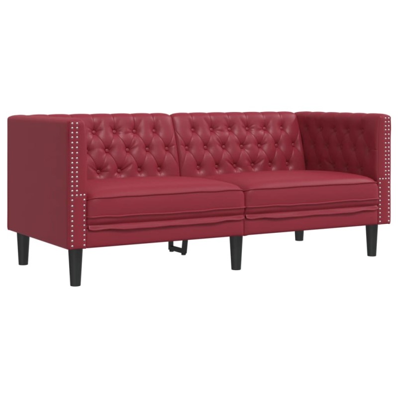 vidaXL Καναπές Chesterfield 2 θέσεων Μπορντό από Συνθετικό Δέρμα