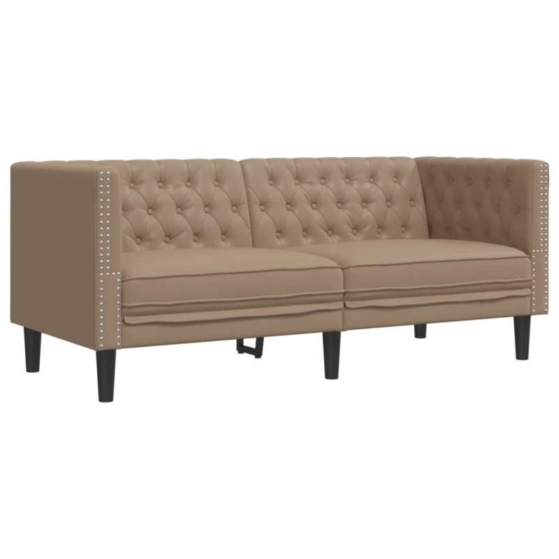 vidaXL Καναπές Chesterfield 2 θέσεων Καπουτσίνο από Συνθετικό Δέρμα