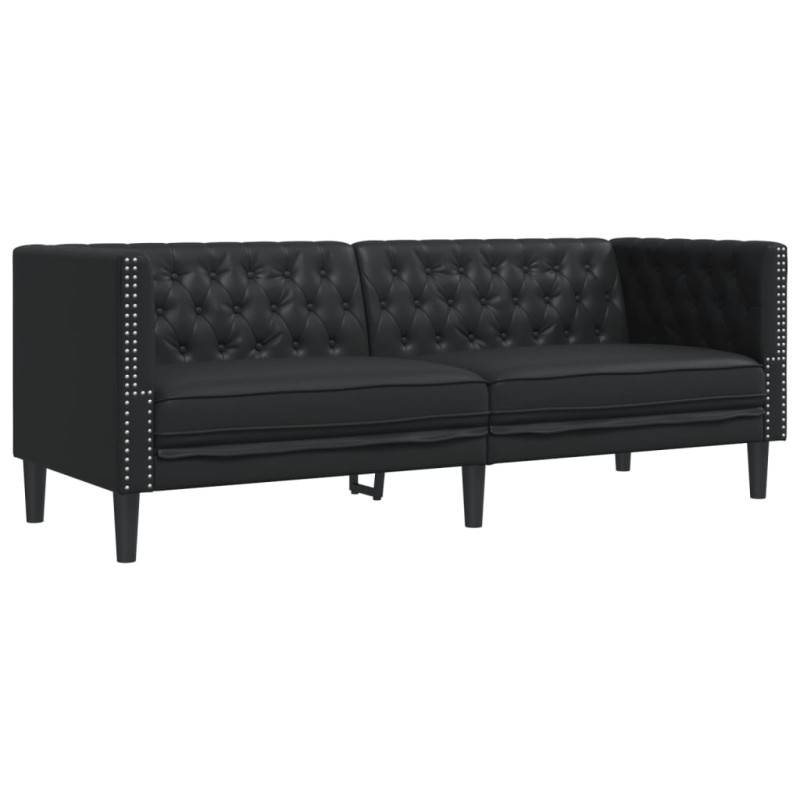 vidaXL Καναπές Chesterfield 3 θέσεων Μαύρο από Συνθετικό Δέρμα
