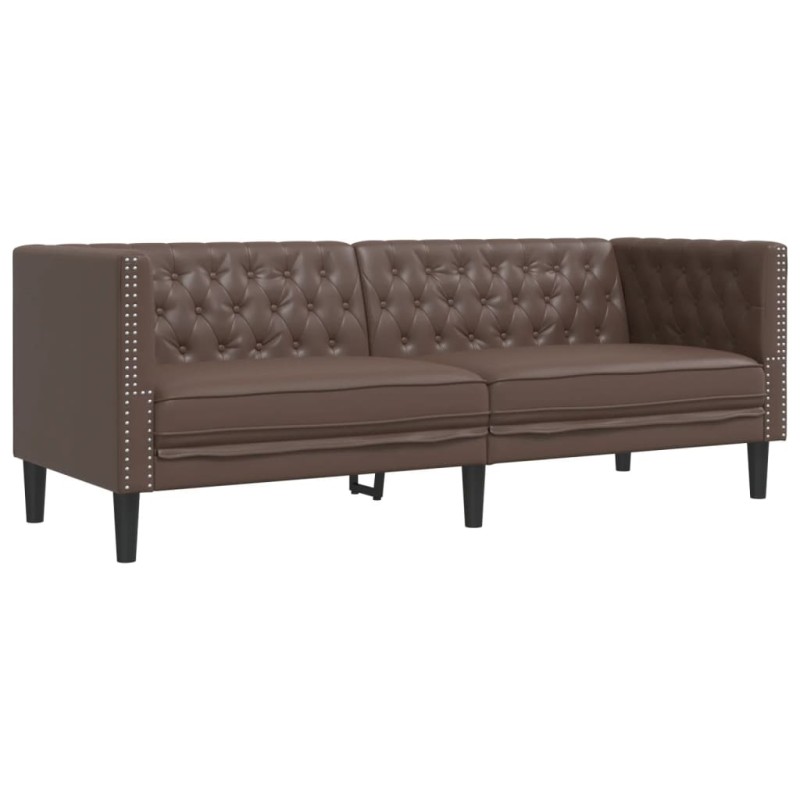 vidaXL Καναπές Chesterfield Τριθέσιος Καφέ από Συνθετικό Δέρμα