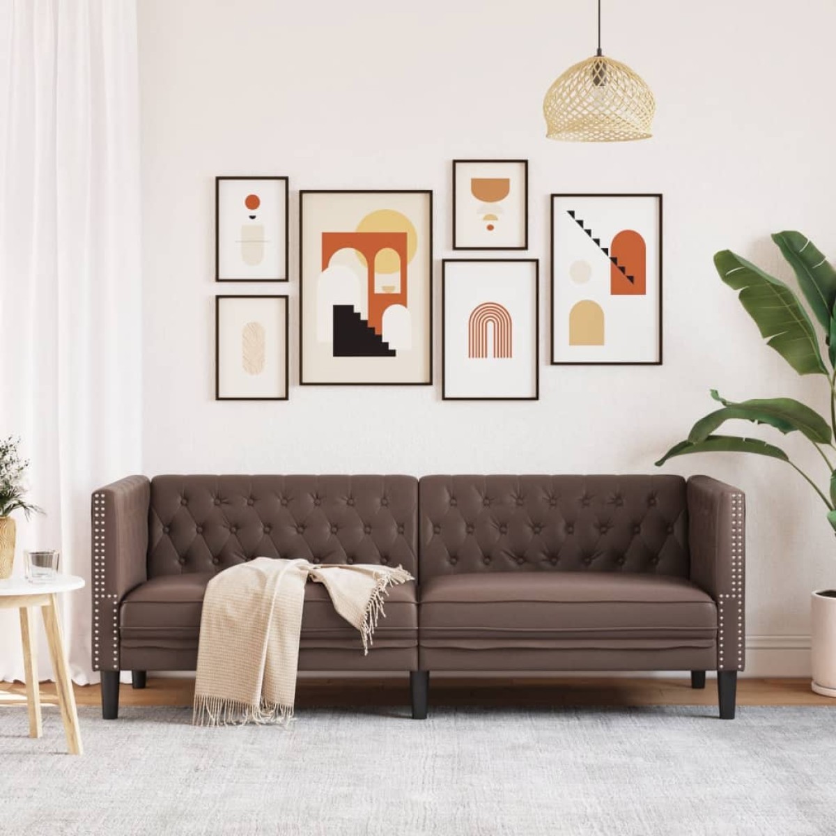 vidaXL Καναπές Chesterfield Τριθέσιος Καφέ από Συνθετικό Δέρμα