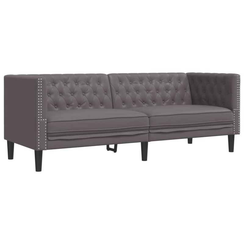 vidaXL Καναπές Chesterfield 3θέσιος Γκρι από Συνθετικό Δέρμα
