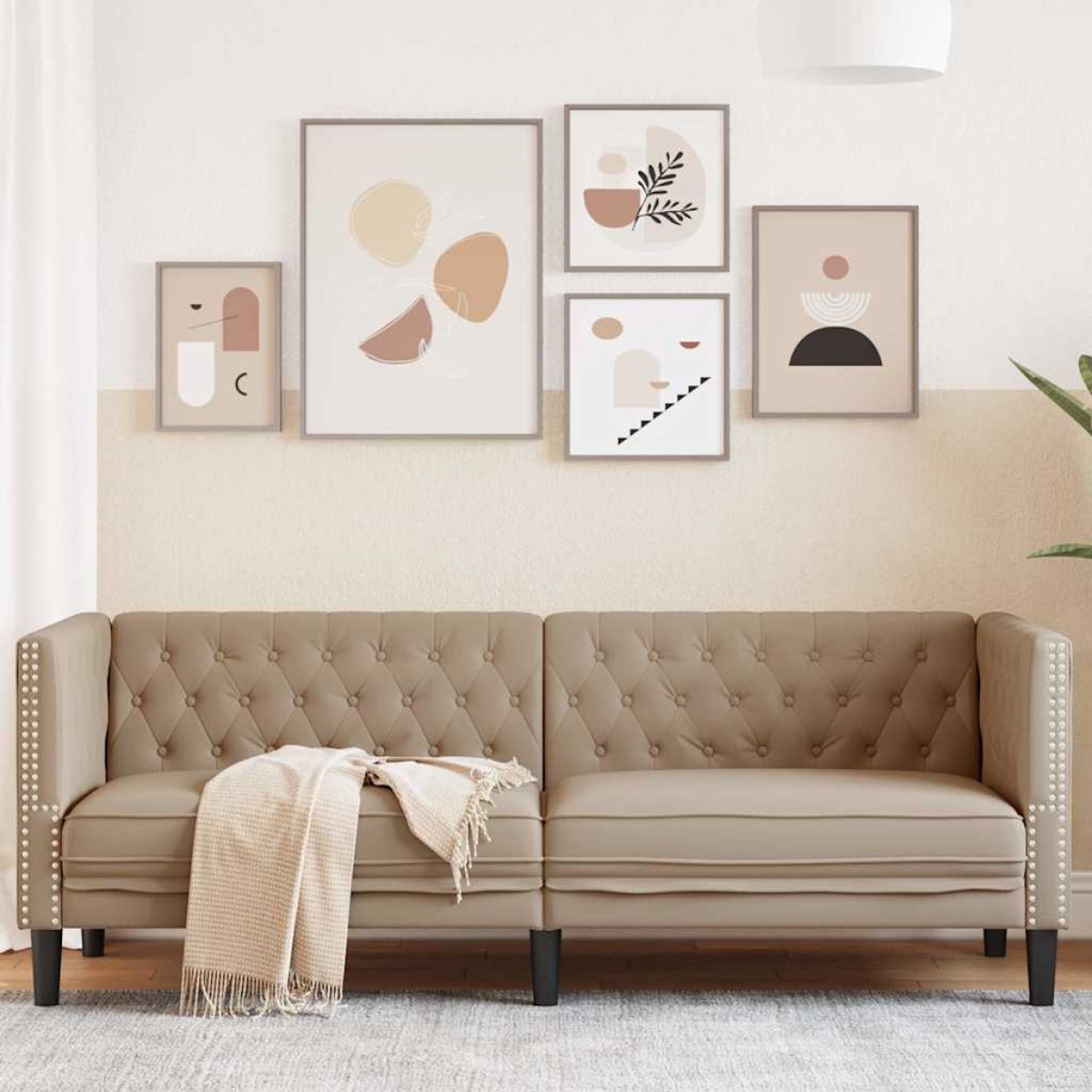 vidaXL Καναπές Chesterfield Τριθέσιος Καπουτσίνο από Συνθετικό Δέρμα