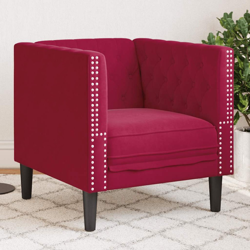 vidaXL Πολυθρόνα Chesterfield Μπορντό Βελούδινη