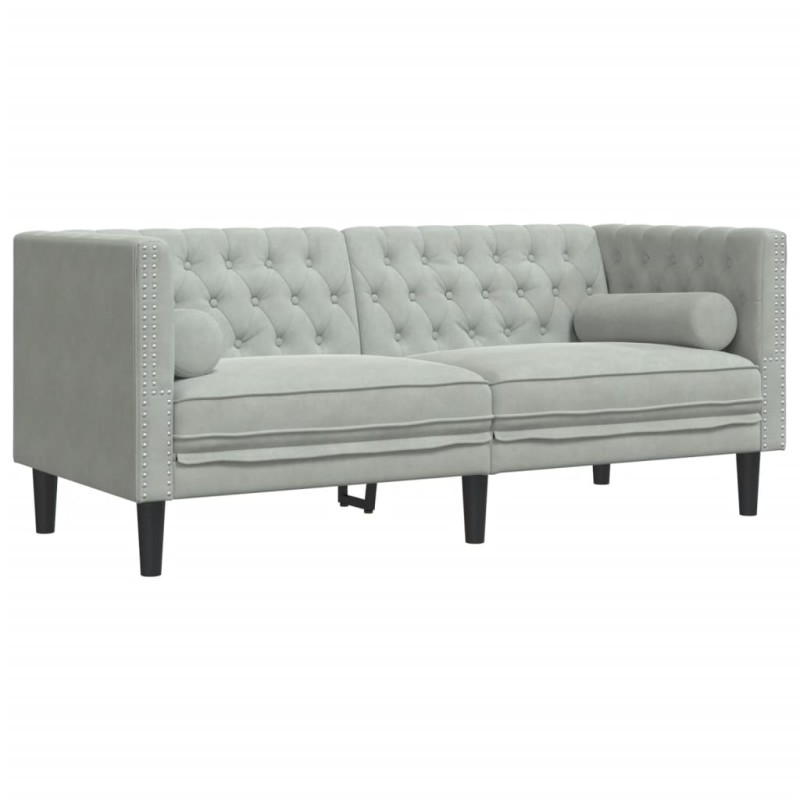 vidaXL Καναπές Διθέσιος Chesterfield με Στηρίγματα Αν. Γκρι Βελούδο