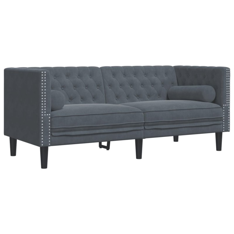 vidaXL Καναπές Διθέσιος Chesterfield με Στηρίγματα Σκούρο Γκρι Βελούδο