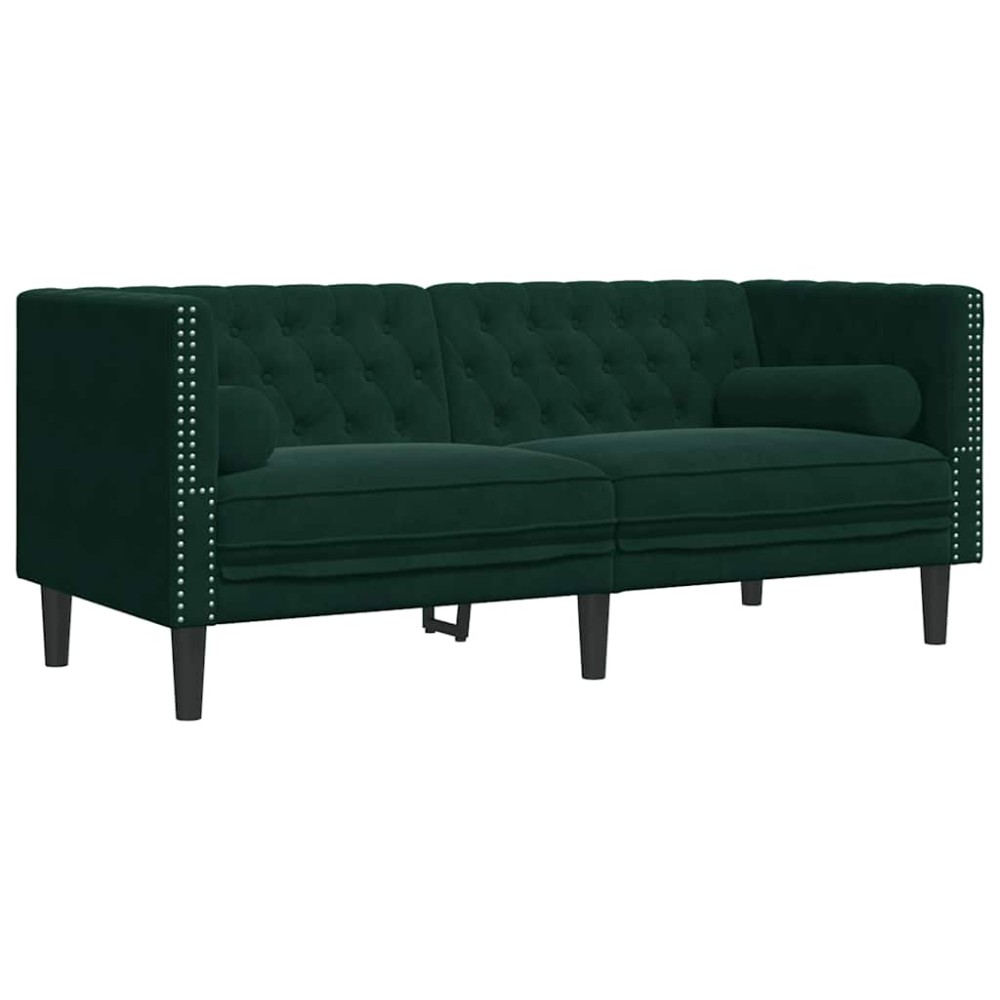 vidaXL Καναπές Διθέσιος Chesterfield με Στηρίγματα Πράσινος Βελούδο