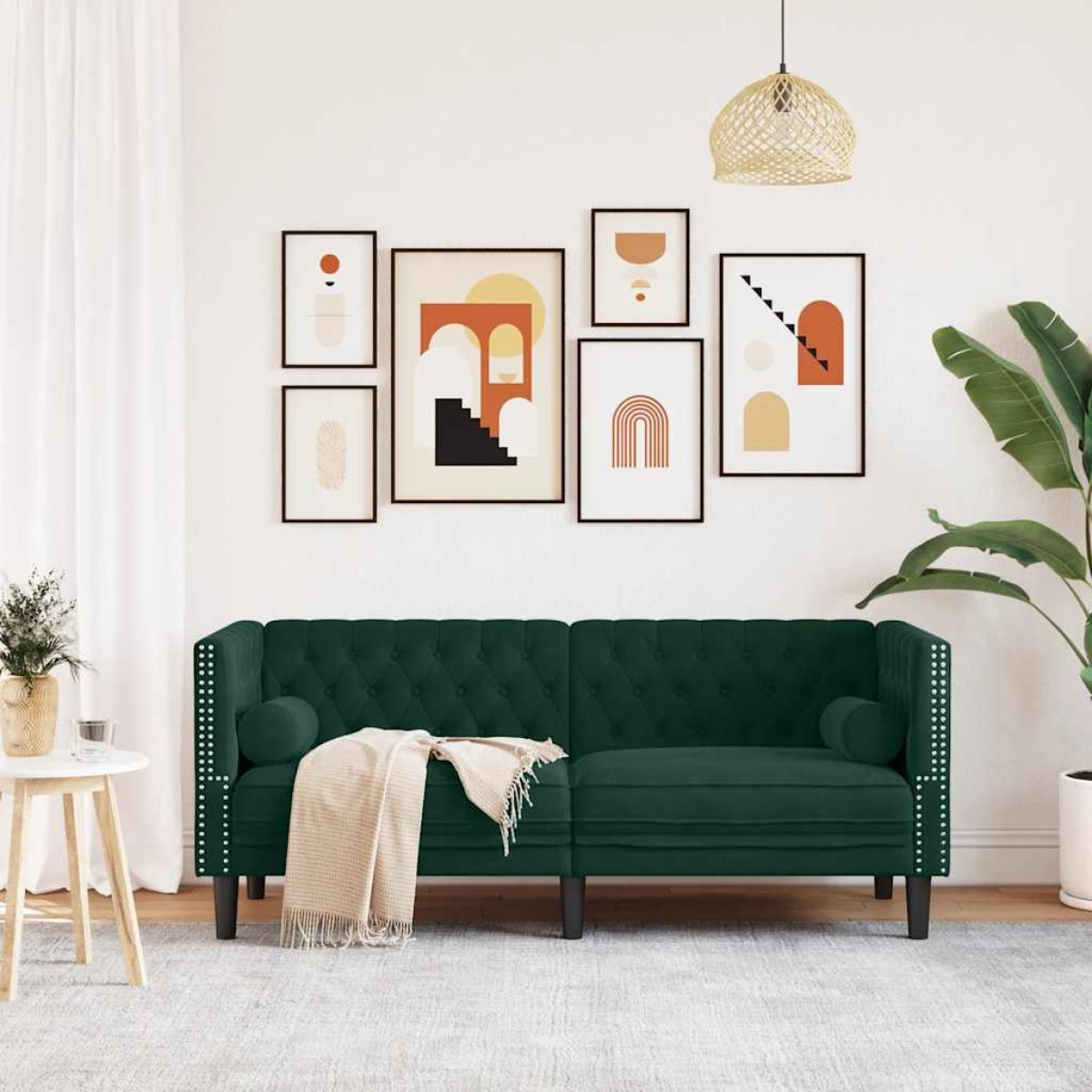 vidaXL Καναπές Διθέσιος Chesterfield με Στηρίγματα Πράσινος Βελούδο