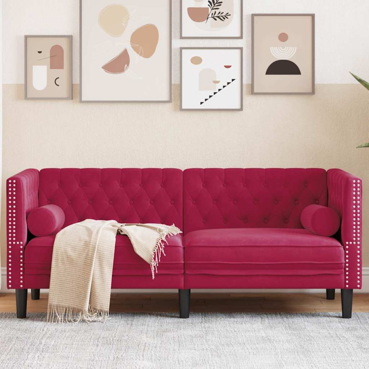 vidaXL Καναπές Διθέσιος Chesterfield με Στηρίγματα Μπορντό Βελούδο