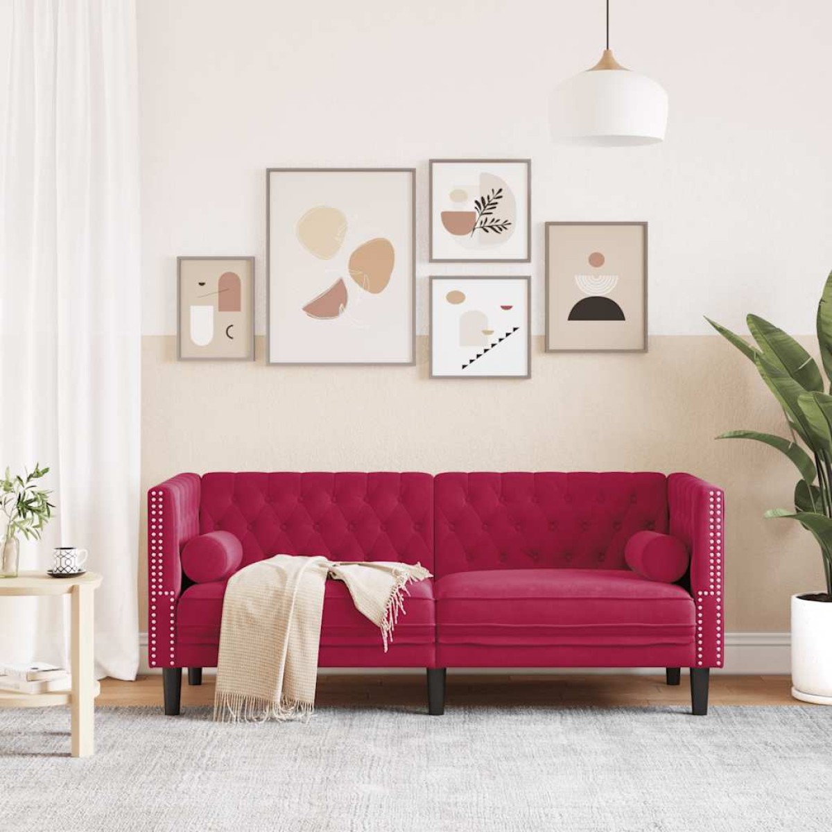 vidaXL Καναπές Διθέσιος Chesterfield με Στηρίγματα Μπορντό Βελούδο