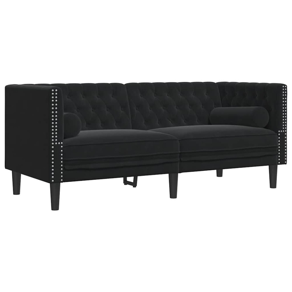 vidaXL Καναπές Διθέσιος Chesterfield με Στηρίγματα Μαύρο Βελούδο