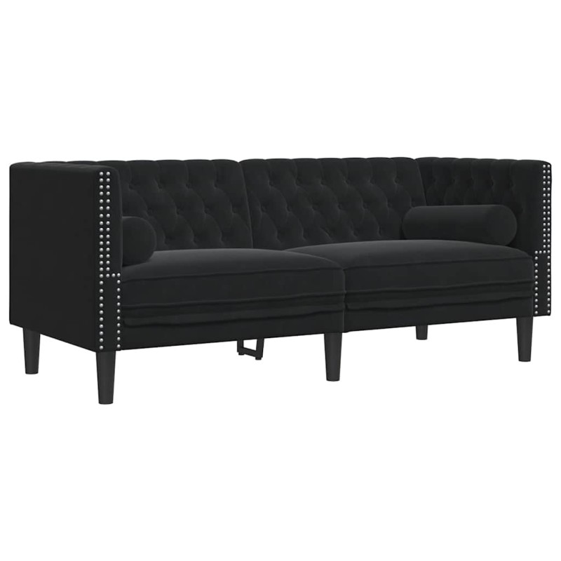 vidaXL Καναπές Διθέσιος Chesterfield με Στηρίγματα Μαύρο Βελούδο