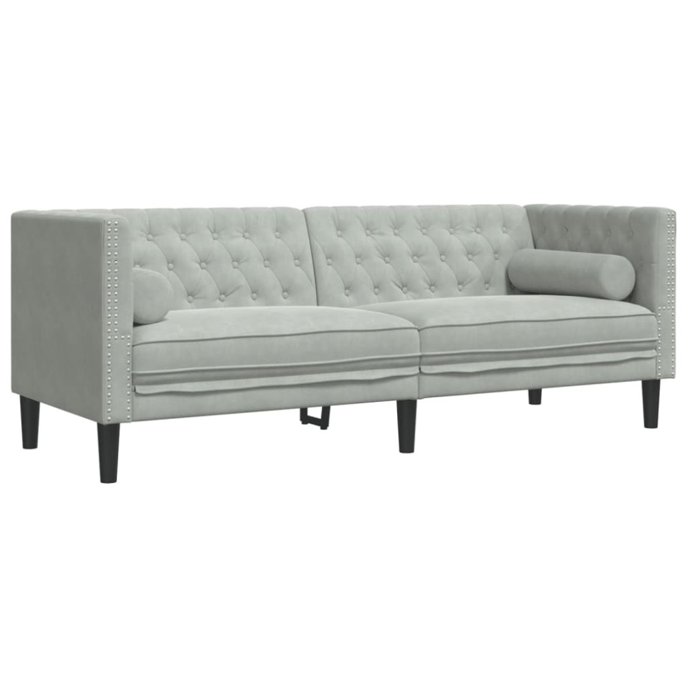 vidaXL Καναπές Τριθέσιος Chesterfield με Στηρίγματα Αν. Γκρι Βελούδο