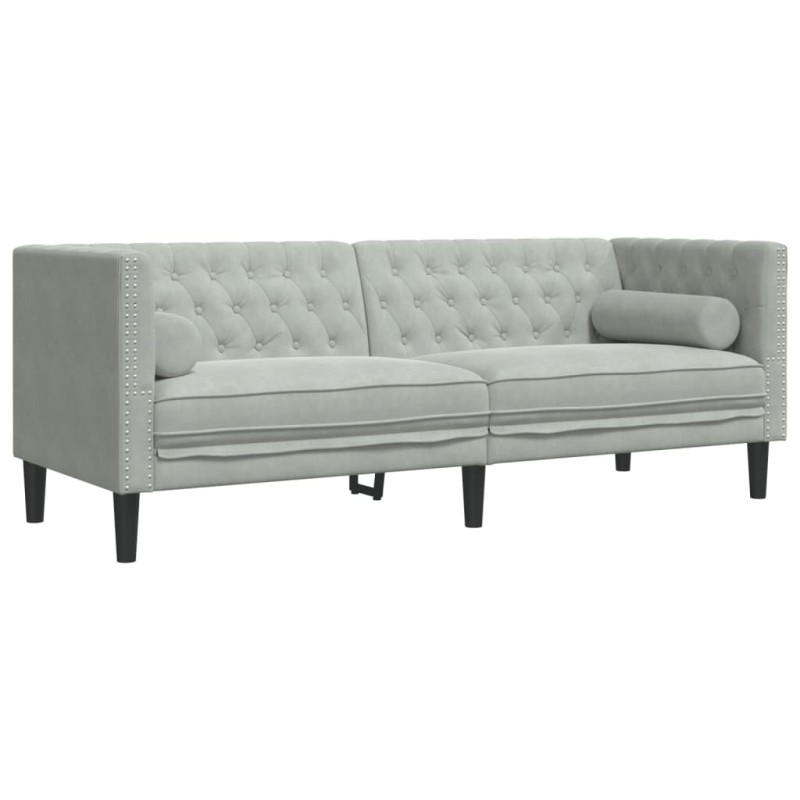 vidaXL Καναπές Τριθέσιος Chesterfield με Στηρίγματα Αν. Γκρι Βελούδο