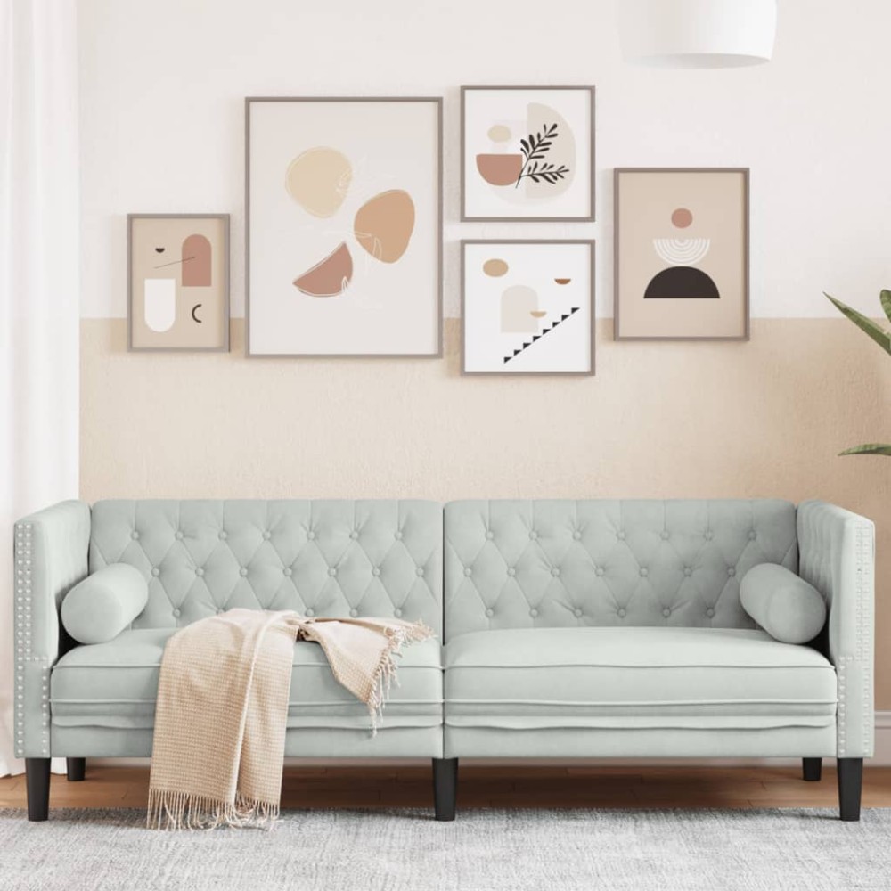vidaXL Καναπές Τριθέσιος Chesterfield με Στηρίγματα Αν. Γκρι Βελούδο