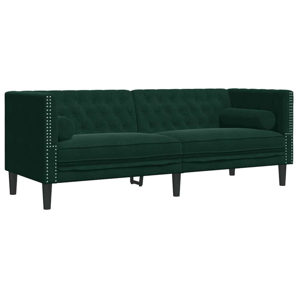 vidaXL Καναπές Τριθέσιος Chesterfield + Στηρίγματα Σκ. Πράσινο Βελούδο