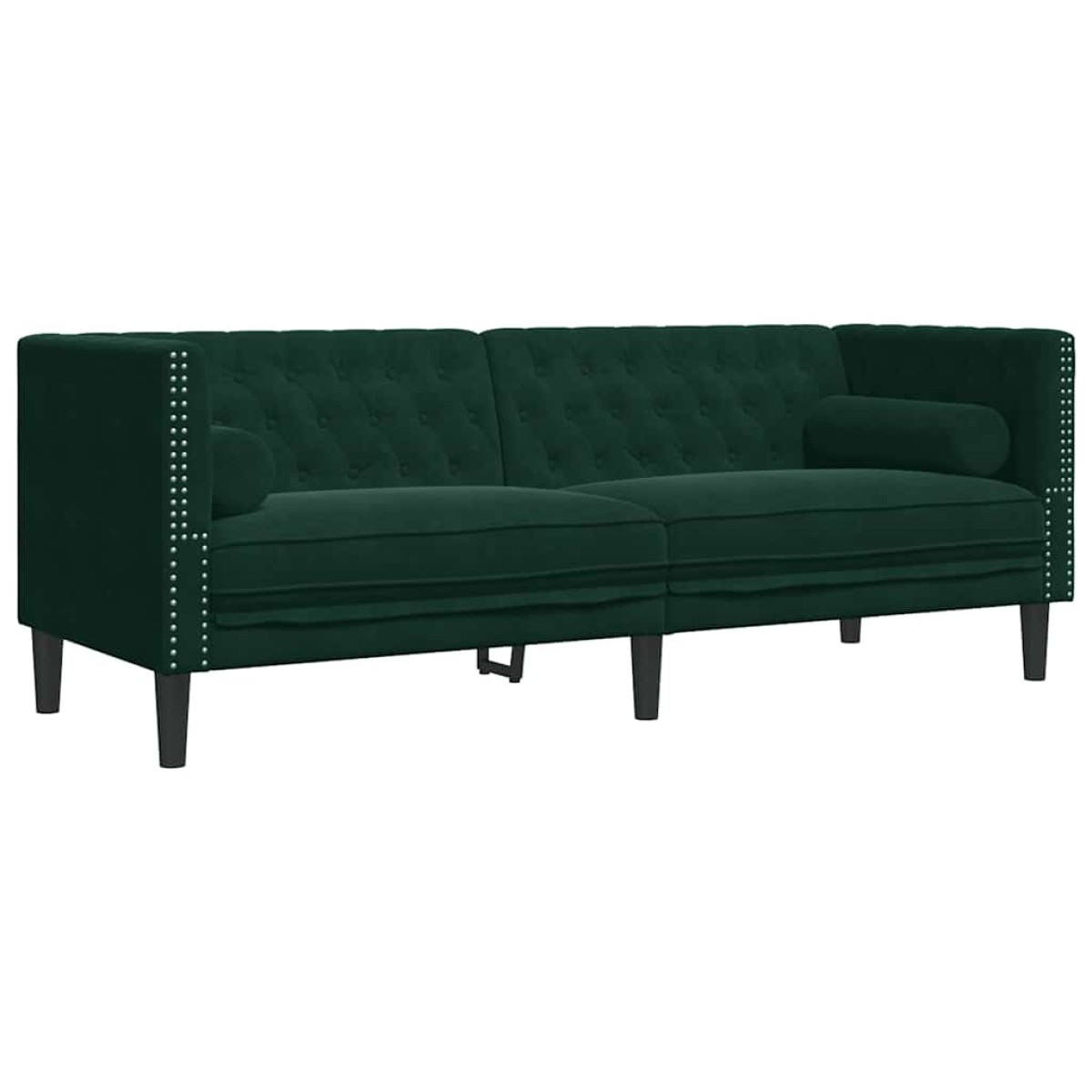 vidaXL Καναπές Τριθέσιος Chesterfield + Στηρίγματα Σκ. Πράσινο Βελούδο