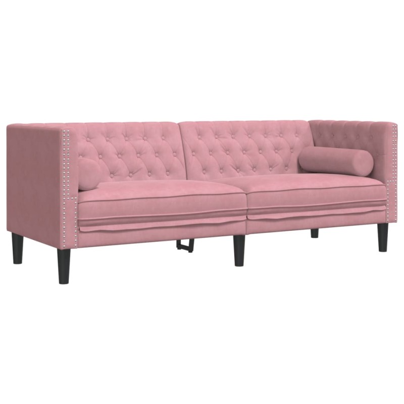 vidaXL Καναπές Διθέσιος Chesterfield με Στηρίγματα Ροζ Βελούδο