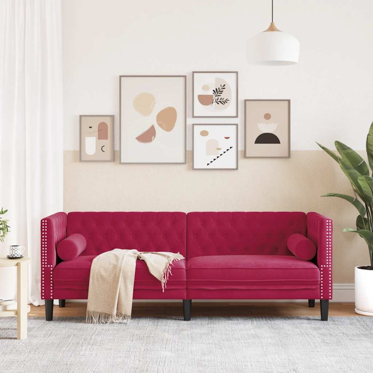 vidaXL Καναπές Διθέσιος Chesterfield με Στηρίγματα Μπορντό Βελούδο
