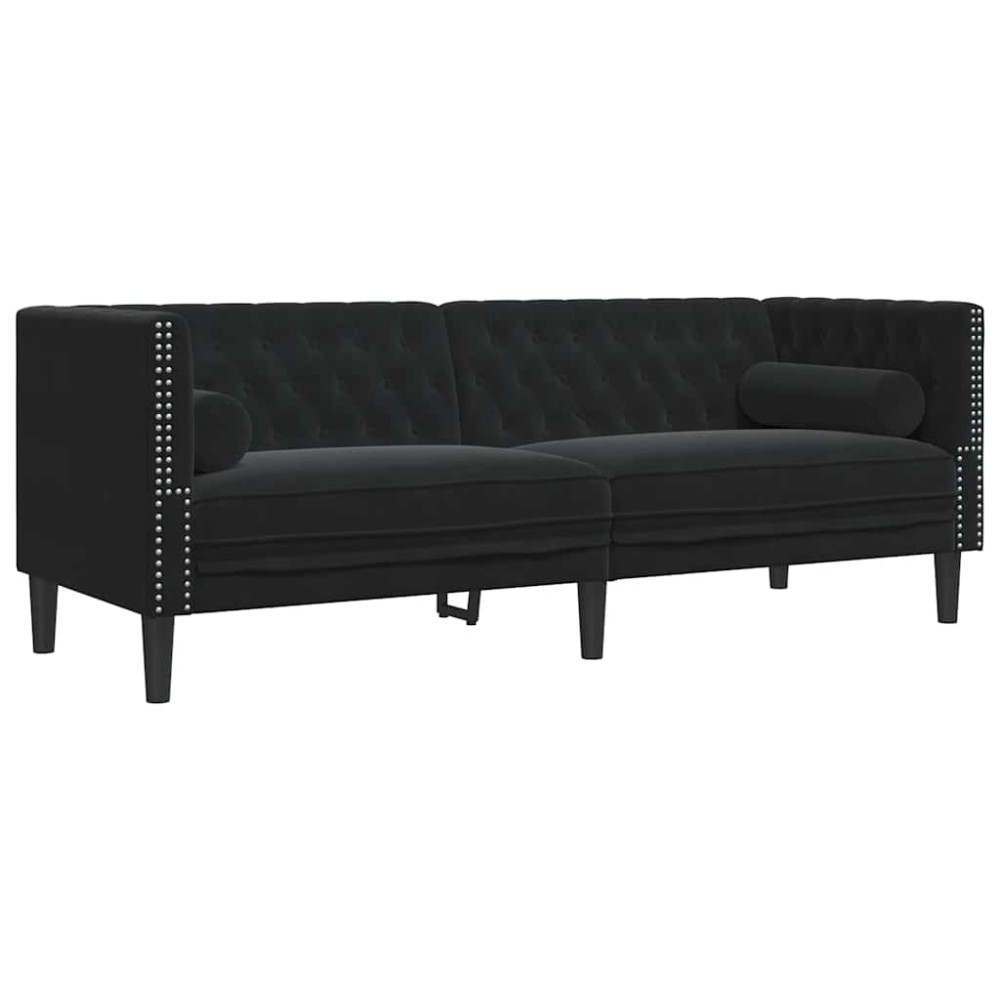 vidaXL Καναπές Διθέσιος Chesterfield με Στηρίγματα Μαύρο Βελούδο
