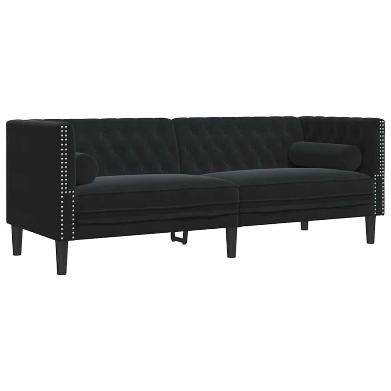 vidaXL Καναπές Διθέσιος Chesterfield με Στηρίγματα Μαύρο Βελούδο