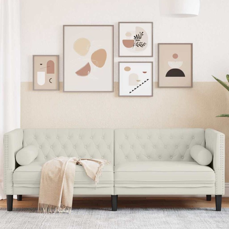 vidaXL Καναπές Διθέσιος Chesterfield με Στηρίγματα Κρεμ Βελούδο