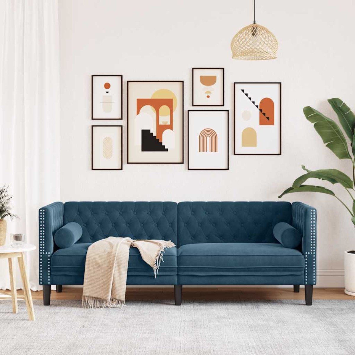vidaXL Καναπές Διθέσιος Chesterfield με Στηρίγματα Μπλε Βελούδο