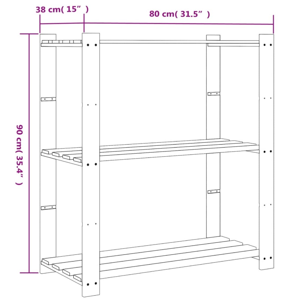 vidaXL Ραφιέρα με 3 Ράφια Καφέ 80 x 38 x 90 εκ. από Μασίφ Ξύλο Πεύκου