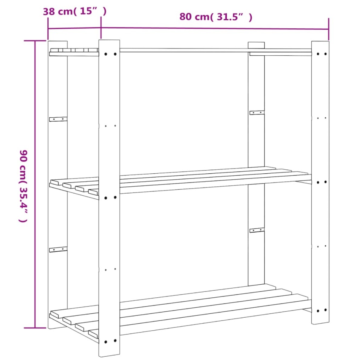 vidaXL Ραφιέρα με 3 Ράφια Μαύρο 80 x 38 x 90 εκ. Μασίφ Ξύλο Πεύκου