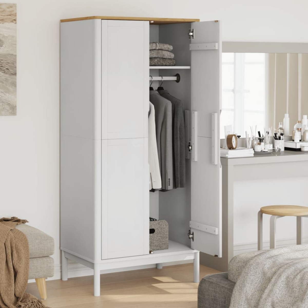 vidaXL Ντουλάπα FLORO Λευκή 77 x 53 x 171 εκ. από Μασίφ Ξύλο Πεύκου