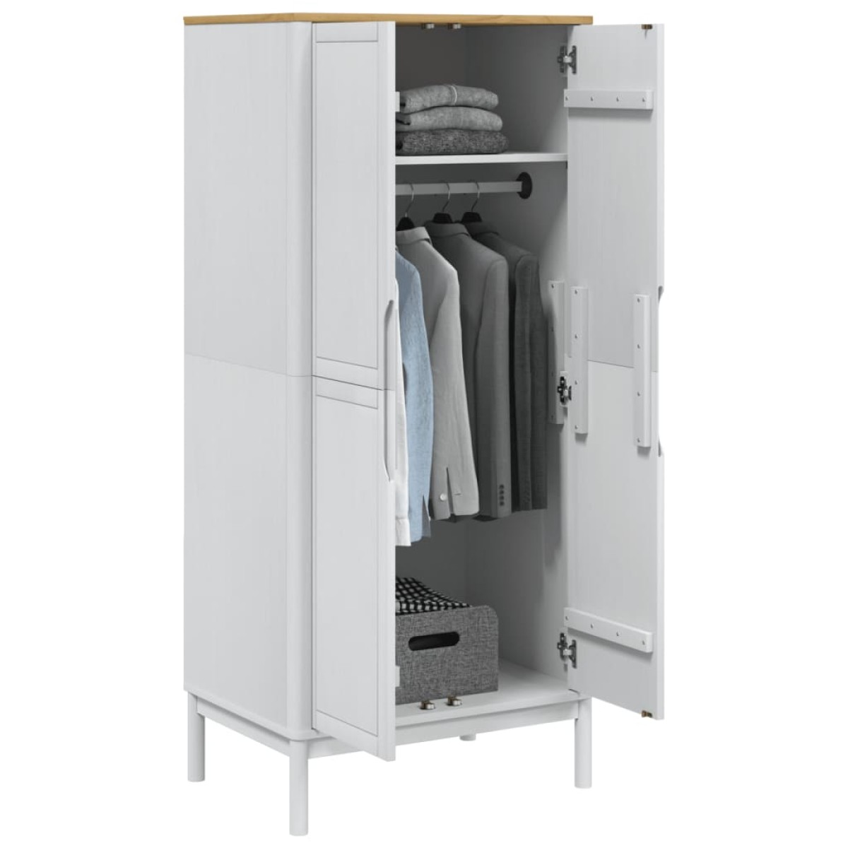 vidaXL Ντουλάπα FLORO Λευκή 77 x 53 x 171 εκ. από Μασίφ Ξύλο Πεύκου