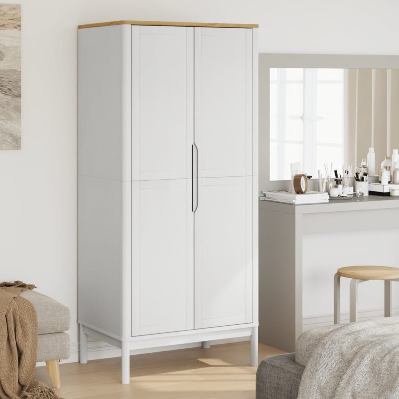 vidaXL Ντουλάπα FLORO Λευκή 77 x 53 x 171 εκ. από Μασίφ Ξύλο Πεύκου