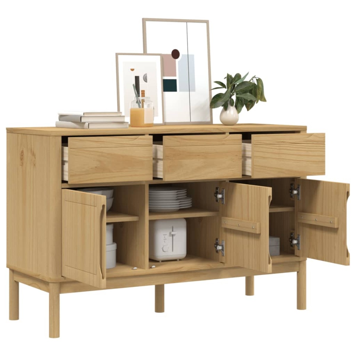 vidaXL Ντουλάπι FLORO Καφέ 114 x 43 x 74 εκ. από Μασίφ Ξύλο Πεύκου