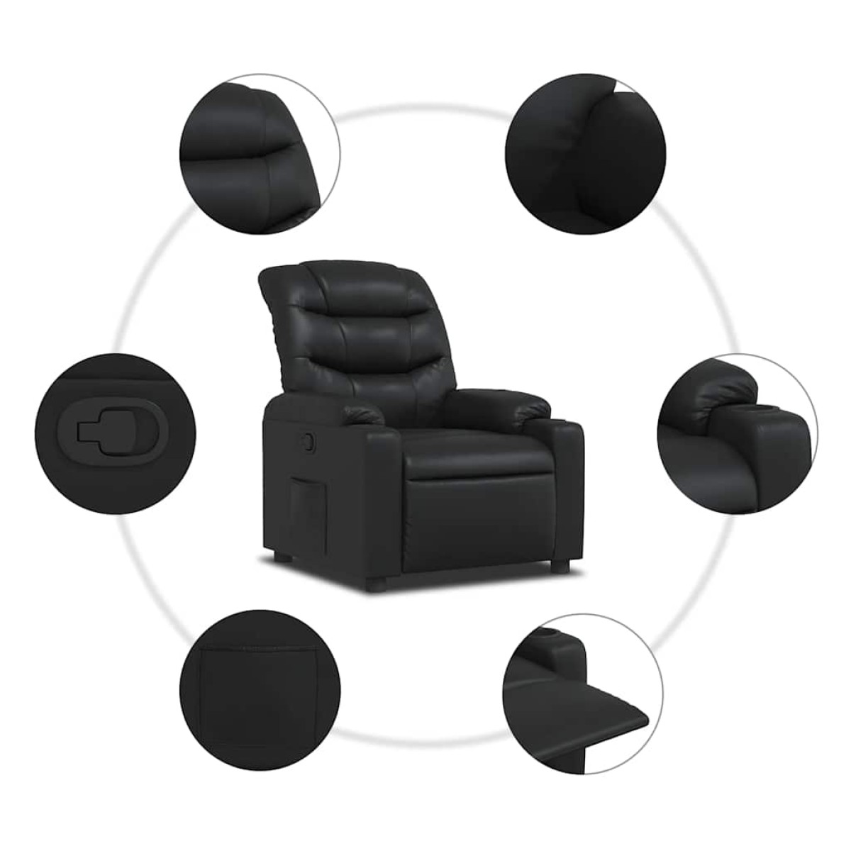 vidaXL Πολυθρόνα Ανακλινόμενη Μαύρη από Συνθετικό Δέρμα