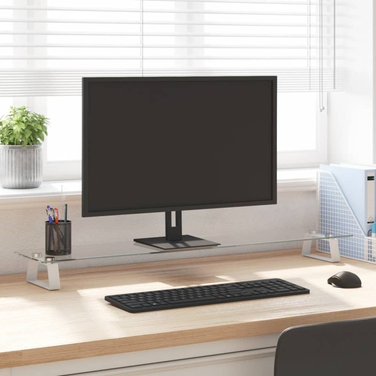 vidaXL Βάση Οθόνης Λευκή 100 x 20 x 8 εκ. από Ψημένο Γυαλί και Μέταλλο