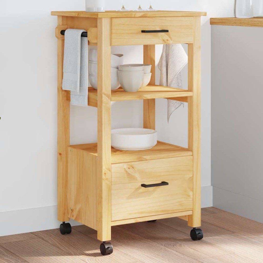 vidaXL Τρόλεϊ Κουζίνας MONZA 48x40x88,5 εκ. από Μασίφ Ξύλο Πεύκου