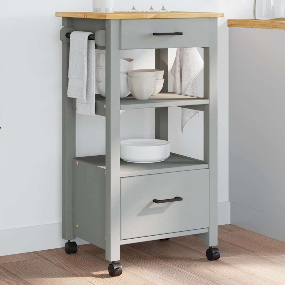vidaXL Τρόλεϊ Κουζίνας MONZA 48x40x88,5 εκ. από Μασίφ Ξύλο Πεύκου