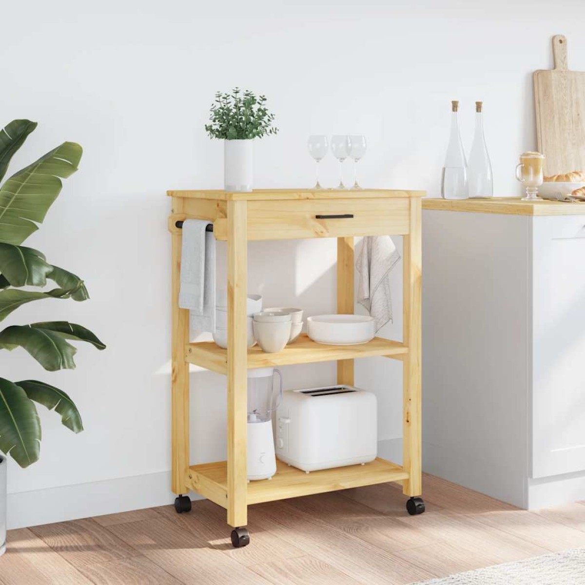 vidaXL Τρόλεϊ Κουζίνας MONZA 60x40x90 εκ. από Μασίφ Ξύλο Πεύκου