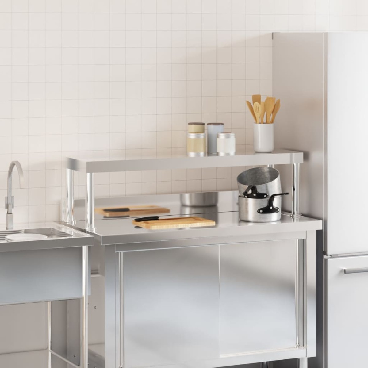vidaXL Ράφι Επιτραπέζιο για Πάγκο Εργασίας 110x30x35 εκ. Ανοξ. Ατσάλι