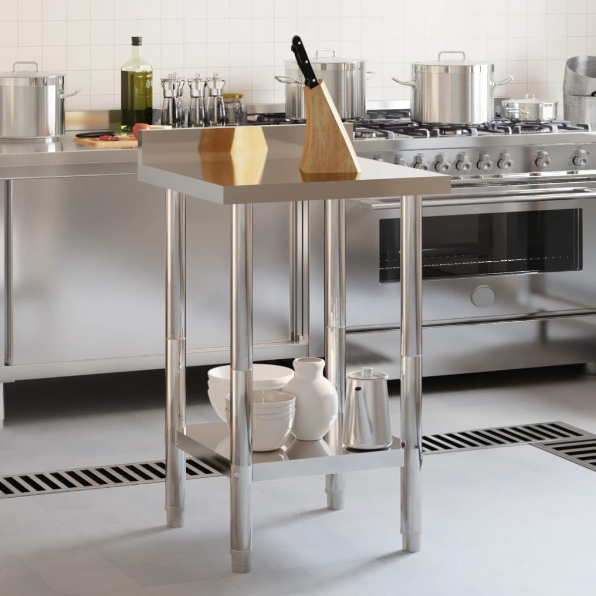 vidaXL Πάγκος Εργασίας Κουζίνας με Πλάτη 55x55x93 εκ. Ανοξείδ. Ατσάλι