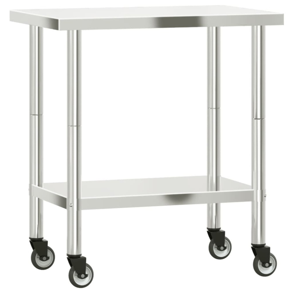vidaXL Πάγκος Εργασίας Κουζίνας με Ροδάκια 82,5x55x85 εκ. Ανοξ. Ατσάλι