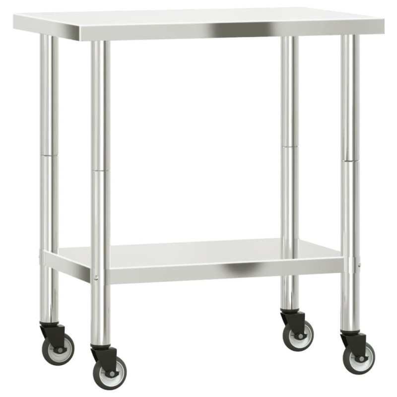 vidaXL Πάγκος Εργασίας Κουζίνας με Ροδάκια 82,5x55x85 εκ. Ανοξ. Ατσάλι