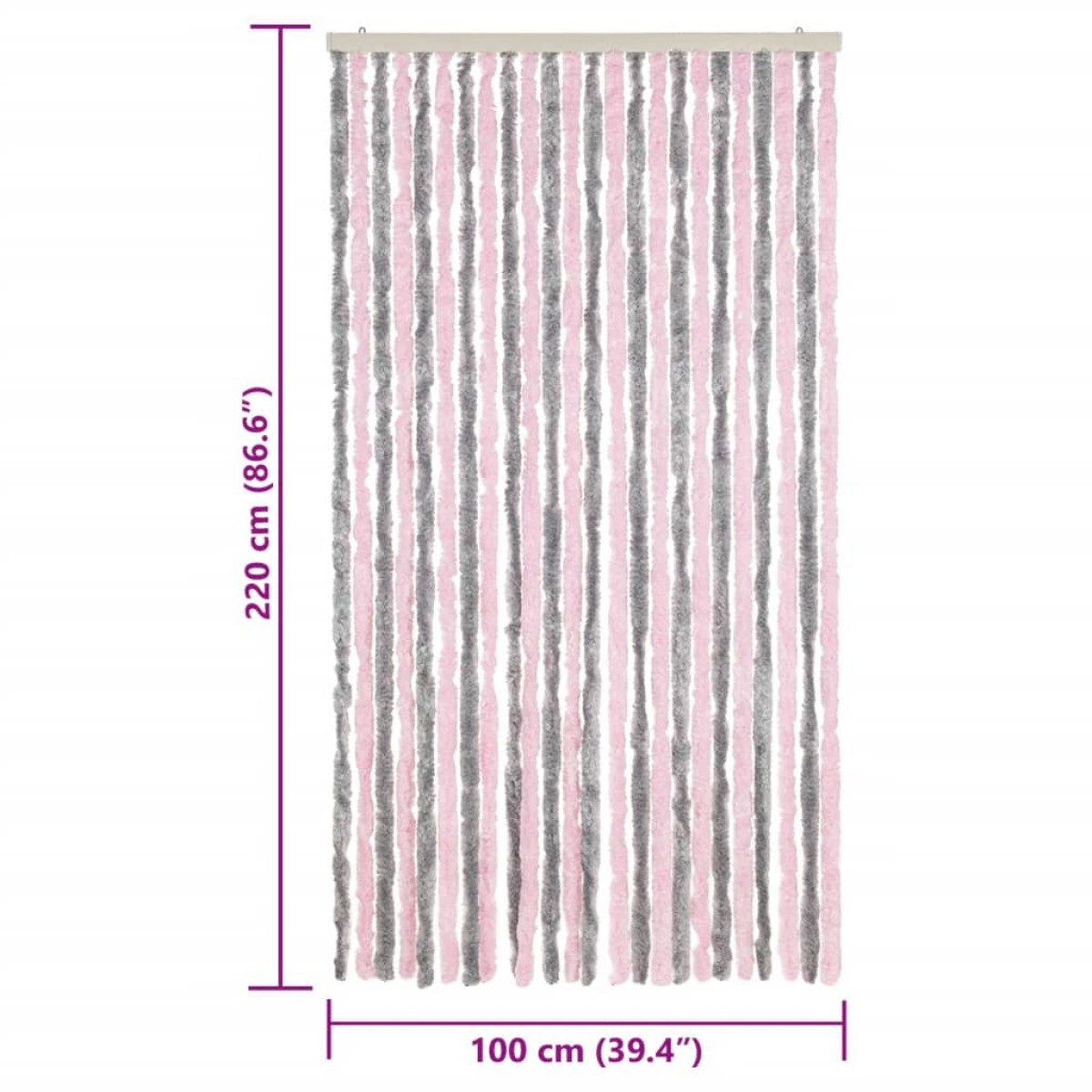 vidaXL Σήτα Εντόμων Ασημί Γκρι / Ροζ 100 x 220 εκ. από Σενίλ