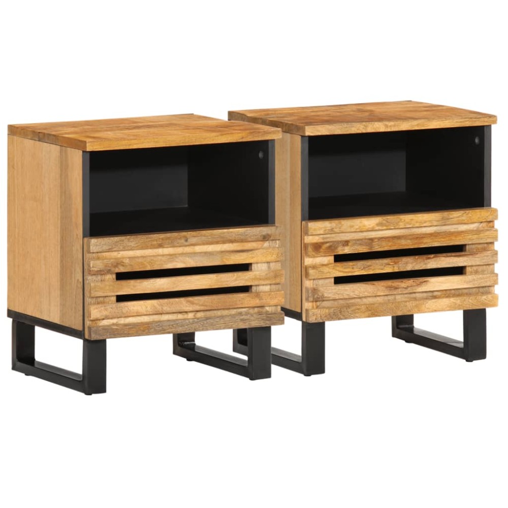 vidaXL Κομοδίνα 2 τεμ. 40 x 34 x 46 εκ. Ακατέργαστο Μασίφ Ξύλο Μάνγκο