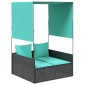 vidaXL Διπλή Ξαπλώστρα με Σκεπή και Κουρτίνες από Μαύρο Πολυεστέρα Ρατάν