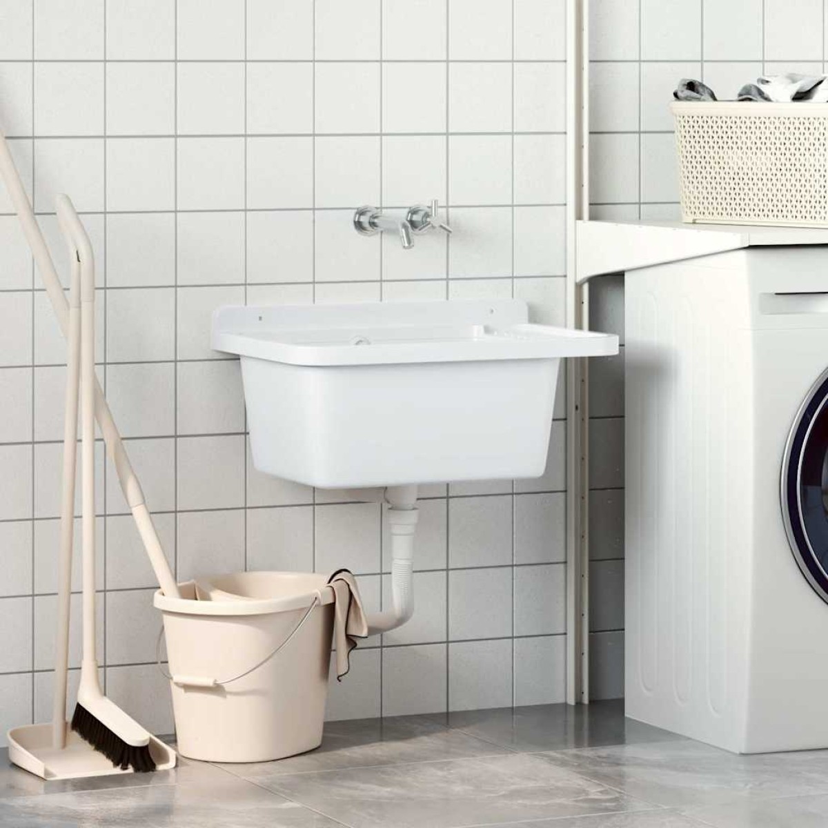 vidaXL Νιπτήρας Βοηθητικός Επίτοιχος Λευκός 60x40x28 εκ. από Ρητίνη