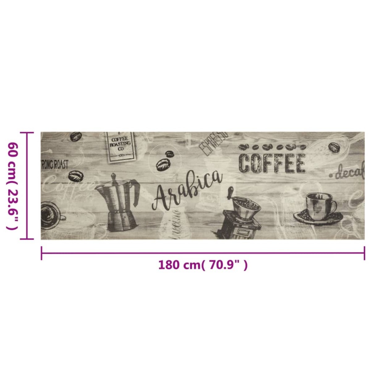 vidaXL Χαλί Κουζίνας Πλενόμενο Γκρι Επιγρ. Coffee 60x180 εκ. Βελούδο