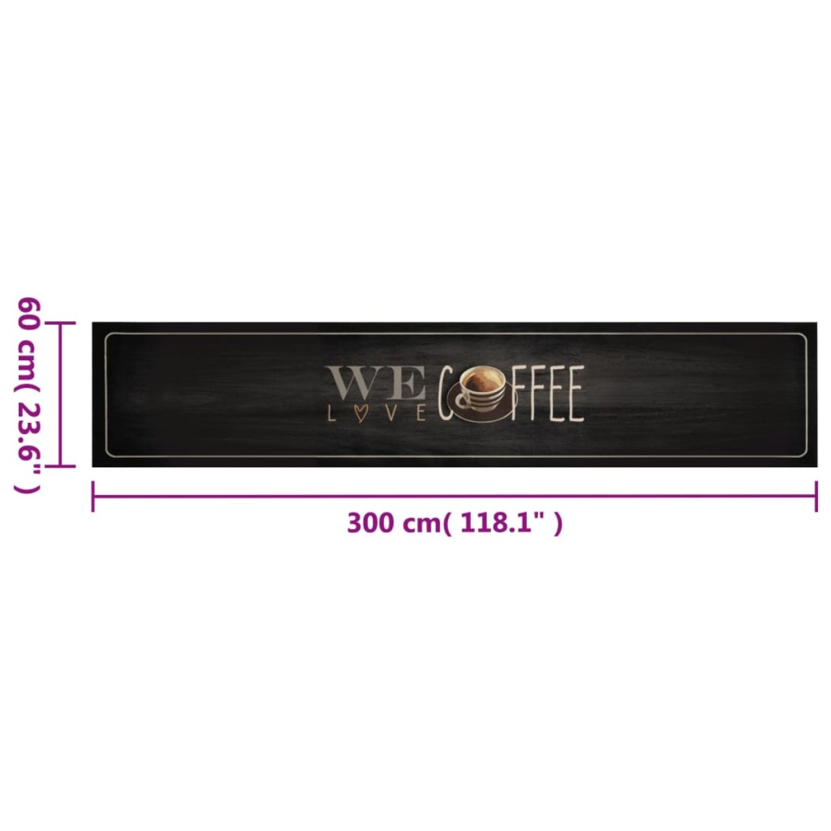 vidaXL Χαλί Κουζίνας Πλενόμενο Επιγραφή Coffee 60x300 εκ. Βελούδο